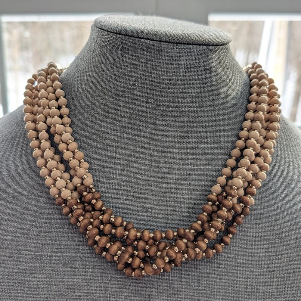 Bohemian Style Multi Strand Torsade Wood Beaded Layered Boho Hippie Necklace